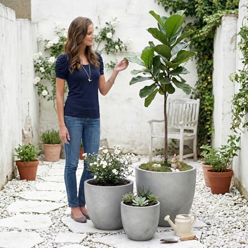 DTY Mount Yale 19.7" D x 18.9" H (Pot Opening 15.4") Fiberstone Planter with Drainage Hole, Weather Resistant for Indoor and Outdoor, 2 Extra Coco Mats - Gray, Large - Image 4