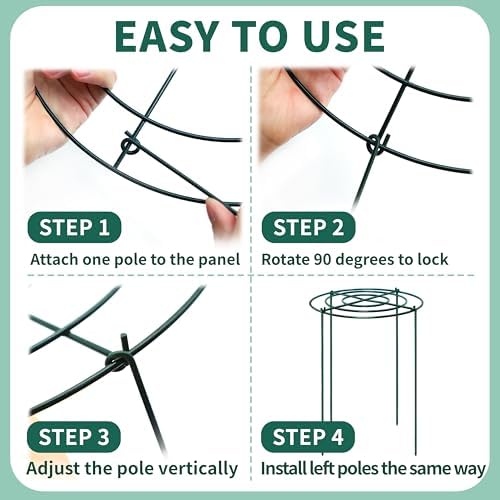 4 Sets Peony Support Cage,24"Diax32"High Heavy Duty Metal Plant Support,Grow Through Hoops Grids with 4 Thickened 6mm Legs,Strong Support Brace for Heavy Blossoms,Flower Support Ring for Peonies,Rose - Image 4