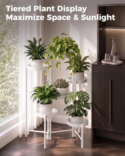 Bamworld Plant Stand Indoor Outdoor 6 Tier Corner Plant Shelf Metal Holder - Image 4