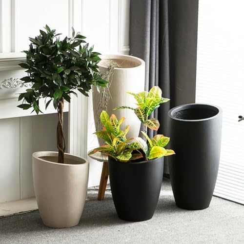Bevel Mouth Concrete Tall Flower Pot, Large Outdoor Decorative Plant Pot with Drainage Hole,Modern Planter Pots for Home,Garden,Patio,Courtyard,Porch,Black1 - Image 4