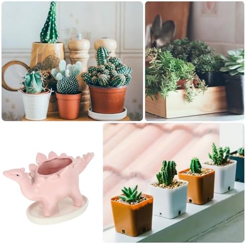 Cabilock Ceramic Flower Pot Ornaments with Drainage Holes 7.28X3.14X3.54In Clay Planters for Indoor Succulents Desktop Decorative Plant Pots with Tray for Home Office Gardening - Image 4