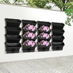 Vertical Wall Planter with 16 Pots, Hanging Garden Plant Flowerpot Holder, Stackable Wall-Mounted Planter, Balcony Planters for Flowers Vegetables Fruits (Black, 16 Pots+4 Drainage Planters&Pipe) - Image 5