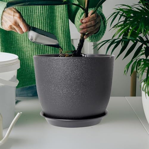 10 Inch Planting Pots Set of 3, Outdoor Planters for All House Plants Black Plastic Flower Pots Modern Decorative Garden Pot with Saucer - Image 6