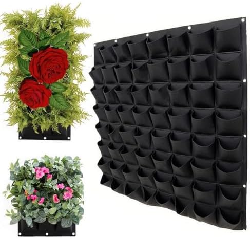 Vertical Wall Planter Bags - Premium Felt Hanging Garden Water-Preserving Back | Auto Drain | 2-81 Pockets | Herbs/Flowers (Black,64 Pocket) by Unknown