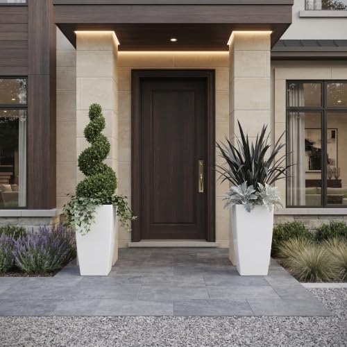 Tall Square Planters 2Pack, Plastic Pots Indoor Outdoor, White - Image 3