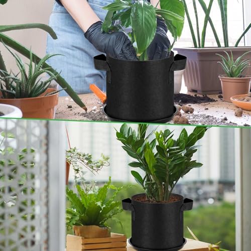 Funnymoom 24 Sets 2 Gallon Grow Bag with Plant Saucers for Indoor Outdoor - Image 5