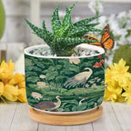 Garden Green Planter Ceramic Pink Peony Pond Geese Round Flower Pot with Drainage Holes and Bamboo Tray Pot for Pots Outdoor Indoor Plants - Image 6