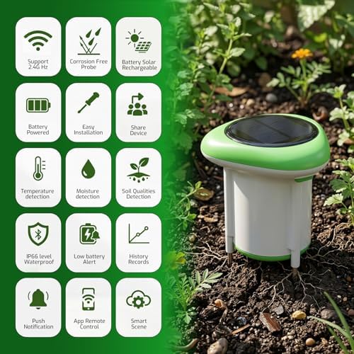 WiFi Soil Moisture Meter, 3-in-1 Smart Soil Tester for EC/Temp/Moisture, Wireless Plant Monitor with App, High Precision Digital Soil Sensor for Indoor Outdoor Garden & Lawn(Solar Powered) - Image 2