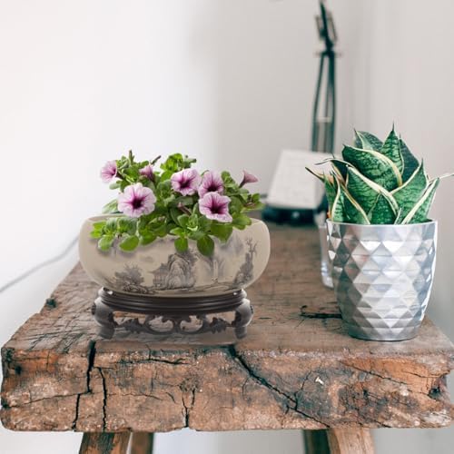 LIOOBO Blue and White Porcelain Flower Pot with Plastic Holder Stand Ceramic Planter for Bonsai Hydroponic Plant Pot Decorative Bowl for Home Garden Office 6.69 X 6.69 X 2.67 in - Image 3