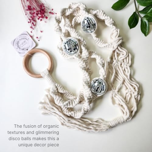 Macrame Plant Hanger Disco ball decor Hanging planters for indoor plants Cool gifts for plant lovers Boho plant pots plant stand indoor Hanging planters for outdoor plants Boho Decor (Vanilla White) - Image 2