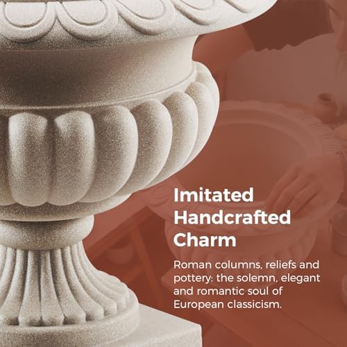 20" H Large Roman Urn Planter, Lightweight Weatherproof Plastic Flower Pot - Image 4