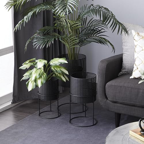 CosmoLiving by Cosmopolitan Metal Indoor Outdoor Planter Geometric Cutout Large Planter Pot with Circular Removeable Stands, Set of 3 Planters 23", 19", 15"H, Black - Image 5
