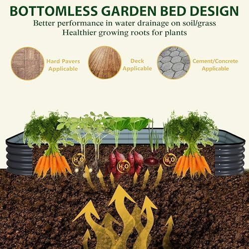 MUPATER 8x4x1FT Raised Garden Bed Outdoor, Modular Galvanized Steel Garden Bed Kit for Planting, Above Ground Planter Box Oval for Vegetables, Herbs and Flowers, Garden, Gray - Image 5