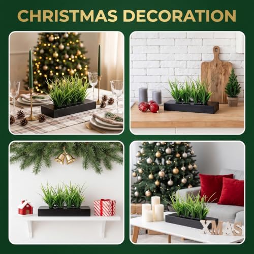 MyGift Artificial Grass Plant in Rectangular Wood Planter (Black, 10 Inch) - Image 5