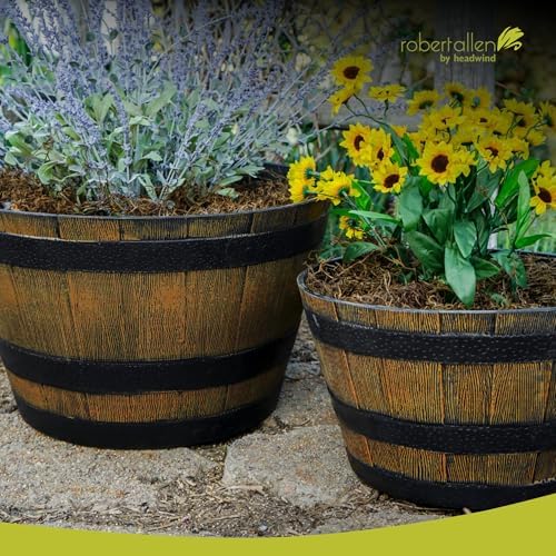 Headwind Whiskey Barrel Planter – 15 Inch New Wood Barrel Planters for Outdoor Plants – Weather-Resistant Flower Pot with Wooden Finish – Decorative Indoor & Outdoor Garden Planter by Robert Allen - Image 7