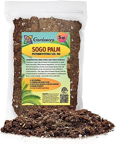 Premium SOGO Palm Plant Soil Mix by Gardenera - Stimulate Growth and Elevate Exquisite Beauty with Nourishing Formula - 5 Quart by Gardenera