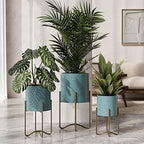 EverNest Mid-Century Modern Rhys Honeycomb Embossed Planter Pot with Ambrose Stand, Metal Indoor Plant Pots, Blue Green Bohemian Style (Medium 2 Gallon) - Image 6