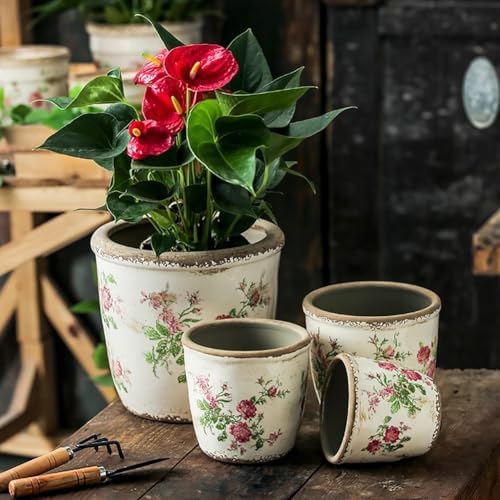 Reto Rustic Ceramic Flower Pots for Garden Plants and Succulents,Distressed Cracked Glazed Planters with Drainage Holes Tuscan Flower Pots for Outdoor,Pinks,with Hole - Image 4