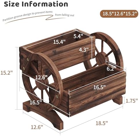 Wooden Wagon Planters for Outdoor Plants, Flower Cart, Wood Planter Boxes Outdoor, Backyard Decor, Flower Planters Outdoor with Wheels Planter for Flowers Vegetables (Carbonized) - Image 7