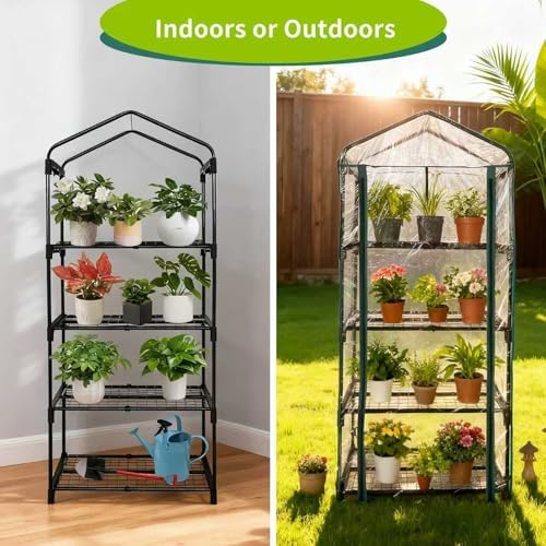 4 Tier mini Indoor Greenhouse Upgraded with Shelf Clips,27"x19"x62" Greenhouse for Indoors&greenhouses for Outdoors with PVC Cover and Roll-Up Zipper Door - Image 3