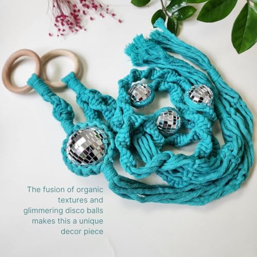 Set of 2 Macrame Plant Hanger Disco ball decor Hanging planters for indoor plants Cool gifts for plant lovers Boho plant pots plant stand indoor Hanging planters for outdoor plants (Ocean Teal) - Image 2
