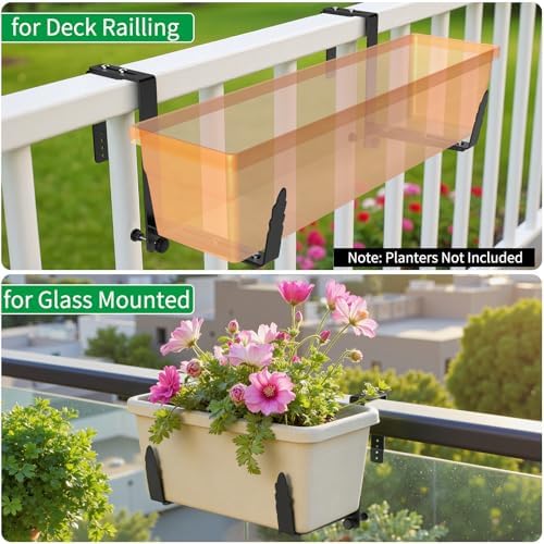 Window Box Brackets, Adjustable Planter Box Brackets, Heavy Duty Iron Flower Box Bracket for Deck Railing with Upgraded Bottom Support - Ideal for Balconies, Fences, and Gardens (6 Pack) - Image 4