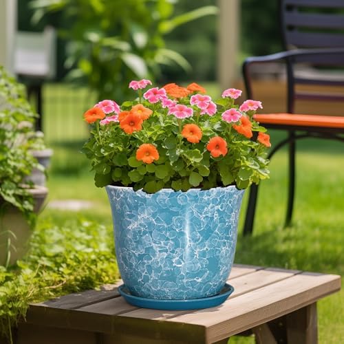 12 Inch Pots for Plants, Ceramic Planter with Drainage Hole, Blue - Image 4