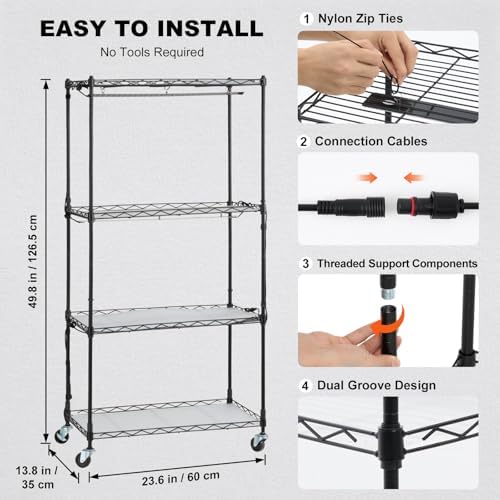 VEVOR Plant Stand with Grow Light, 4-Tier Plant Shelfwith 45W Full Spectrum LED, 3 Mode Plant Light with Timer and Wheel for Seed Starting, Metal Plant Rack for Indoor Plants - Image 5