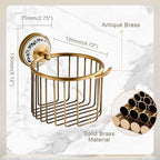 Vintage Wall-Mounted Toilet Paper Holder with Wire Basket Design, Antique Brass, Wall-Mounted Bath Hand Towel Holder with Ceramic Inlay, Vintage Style. - Image 6