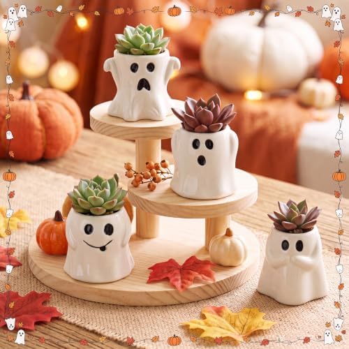 DoubleFill 4 Pcs Halloween Ceramic Ghost Planter - Image 4