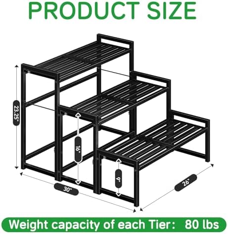 Ekisemio 3-Tier Metal Plant Stand, Heavy Duty Waterproof Indoor Outdoor Stackable Shelf, Tall Flower Pot Holder & Display Rack for Garden, Black - Image 6