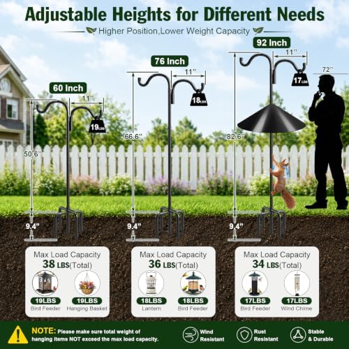 Gtongoko Squirrel Proof Bird Feeder Pole, 92" Shepherds Hook with Baffle - Image 2