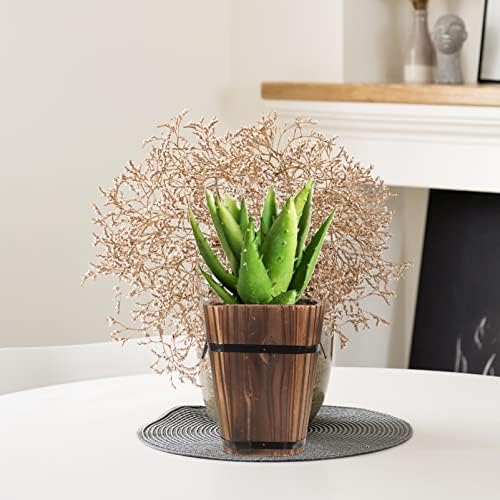 YARDWE Wood Barrel Flower Pot Planter: Whiskey Barrel Planter Outdoor Indoor Vintage Flower Container for Home Room Office Garden Plant Holders 27x21cm Whiskey - Image 4