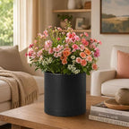 Giraffe Creation 12 Inch Cylinder Plant Pot, Modern Round Planter with Drainage Holes and Saucer, Lightweight Plastic Flower Pot for Indoor Outdoor Plants, Black - Image 5