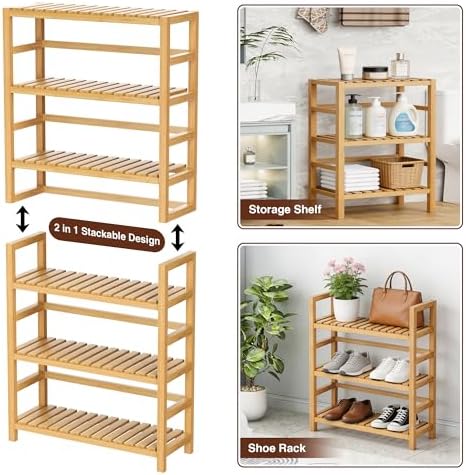 VASMIA 6-Tier Bamboo Shelf,Bamboo Storage Shelving Unit,Tall Bookcase with Adjustable Shelves,Multipurpose Storage Display Shelf for Bathroom, Living Room, Balcony, Kitchen,Natural - Image 6
