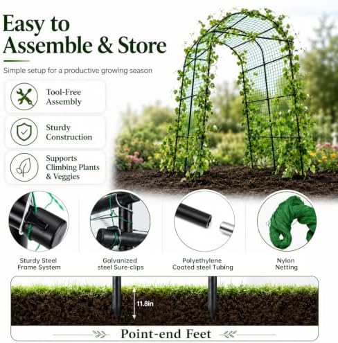 FOLLOOK Garden Arch Trellis for Climbing Plants Outdoor, 7.8 ft, Black - Image 3