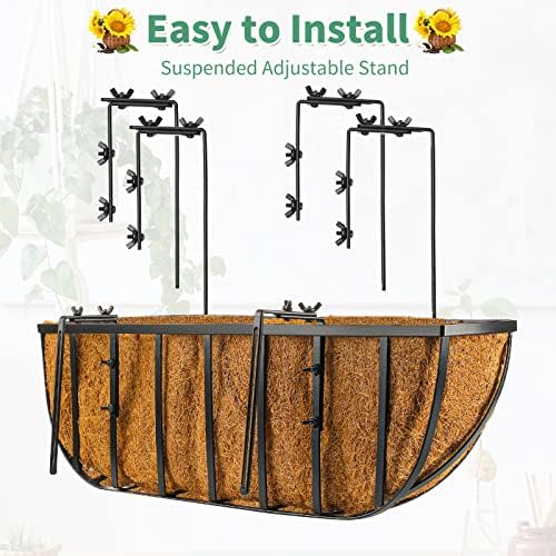 Tessco for you 3 Pieces Railing Planter Boxes, 24 Inches Window Box Planters with Coco Liner and Adjustable Brackets for Deck Porch Fence Patio Balcony Gardening Outdoor Plants - Image 3