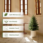 Mavis's Diary 2ft Artificial Cedar Topiary Tree, Set of 2 Realistic Faux Evergreen Shrub Plant in Planter, Indoor Outdoor Fake Cedar Tree for Front Porch, Entryway, Office & Home Decor - Image 2