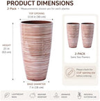 SUN-E Tall Planters for Outdoor Plants 2Pack, 21-Inch Large Striped Planter with Removable Insert Shelf,Ribbed Coffee&Milk Finish Tall Flower Pots for Front Porch Deck Boho Home Decor For Plant Lovers - Image 6
