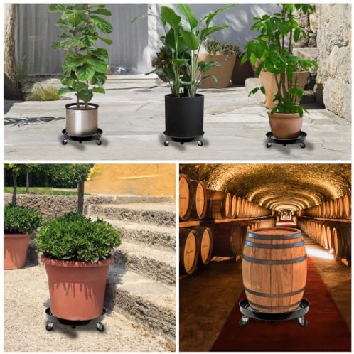 2 Pack Metal Plant Caddy With Wheels 12 Inch Black, Round Rolling Heavy Duty Plant Dolly, Heavy Plant Pot Mover Outdoors or Indoors, The Metal Wheel Can Rotate 360 Degrees or Lockable. - Image 5