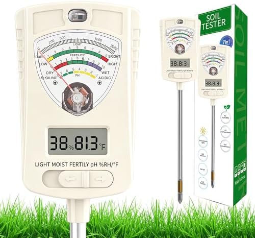 Soil Test Kit, 7-in-1 Soil Moisture Meter, Dual Screen Soil Tester, Moisture/pH/Temperature/Sunlight/Air Humidity/Fertility, Perfect for Farming, Gardening, Lawns, Outdoor-Lvory White by BDZMLITE