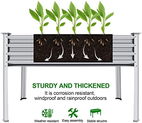 Land Guard Galvanized Raised Garden Bed with Legs, 48×24×32in Large Metal Elevated Raised Planter Box with Drainage Holes for Backyard, Patio, Balcony, 700lb Capacity - Image 4