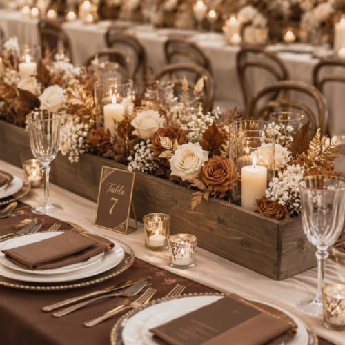 Dandat 6 Set Wood Boxes for Centerpieces 28x5 Inch Rectangle Wooden Planter Box Rustic Wooden Planters with Removable Plastic Liner Floral Foam Blocks for Christmas Wedding Home Garden Decor(Brown) - Image 4