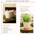Ceramic Planter Pot with Drainage Hole, Modern Textured Indoor Plant Pot, Decorative Cream Ceramic Planter for Succulents, Herbs & Small Plants, Minimalist Stoneware Flower Pot for Home Decor Set of 2 - Image 6