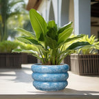 SQOWL Ceramic Plant Pot Indoor with Drainage Hole 13.5 Inch - Large Outdoor Planter Ceramic Flower Pot Modern Round Planter Decorative Plant Pot for Outdoor Porch Decor Blue - Image 5