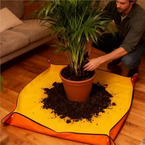 2 PCS Foldable Waterproof Repotting Mat 1x1m Portable Gardening Station for Indoor, Keeps Home Clean for Potting, Pruning & Plant Care for Plants Transplanting(Yellow) - Image 3