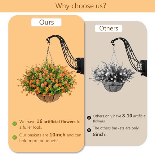 NETAP Artificial Hanging Flowers Basket for Outdoor, 16 Fake Flowers Look Real UV Resistant, Faux Hanging Plants for Porch, Balcony, Patio, Garden, Spring Summer Decor,Orange - Image 4