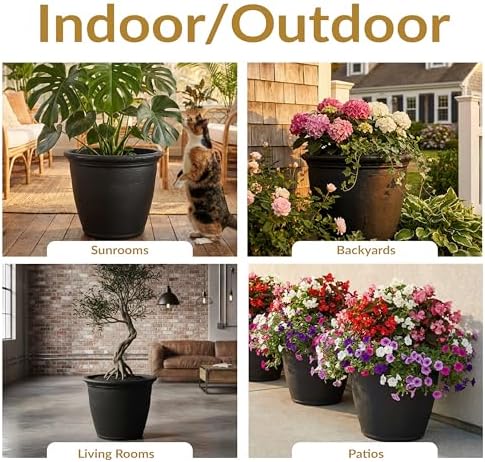 Sunnydaze Anjelica 24'' Large Plastic Planter Pot for Plants, Black, 4pk - Image 5