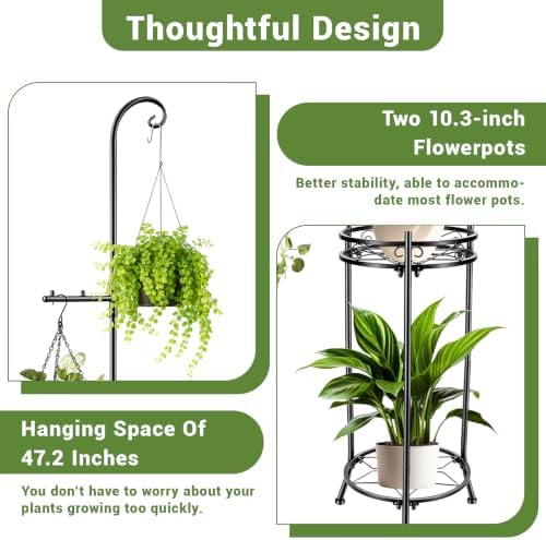 Plant Stand,Adjustable 3 Tier Potted Holder Flower Pot Stand with Hangers - Image 4