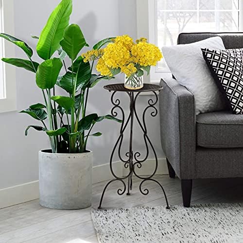 NAKUPE 2 Pack Plant Stands Indoor Outdoor, Metal Flower Pot Holder 22.5 inch Tall, Heavy Duty Pedestal Plants Stand for Patio Garden Porch Corner Balcony, Brown - Image 2